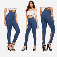 Load image into Gallery viewer, hot style high waist strapping corns elastic denim pencil pants women
