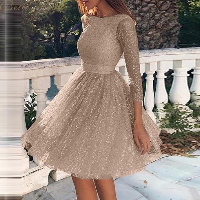 belle poque o neck long sleeve sequined party dresses women Sexy lace streetwear midi dress female 2020 spring dress vestido - SWAGG FASHION