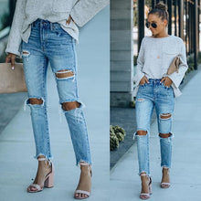 Load image into Gallery viewer, Women&#39;s jeans ripped washed slim fit women&#39;s jeans trousers
