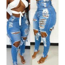Load image into Gallery viewer, women&#39;s Frayed Hole High Waist Jeans Trousers
