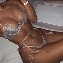 Load image into Gallery viewer, ArtSu 2019 Rhinestone Lingerie Set 3 Pieces Sexy Bra And Panty Set Sleeveless Backless Briefs Set Intimates Sparkling ASSU60406 - SWAGG FASHION
