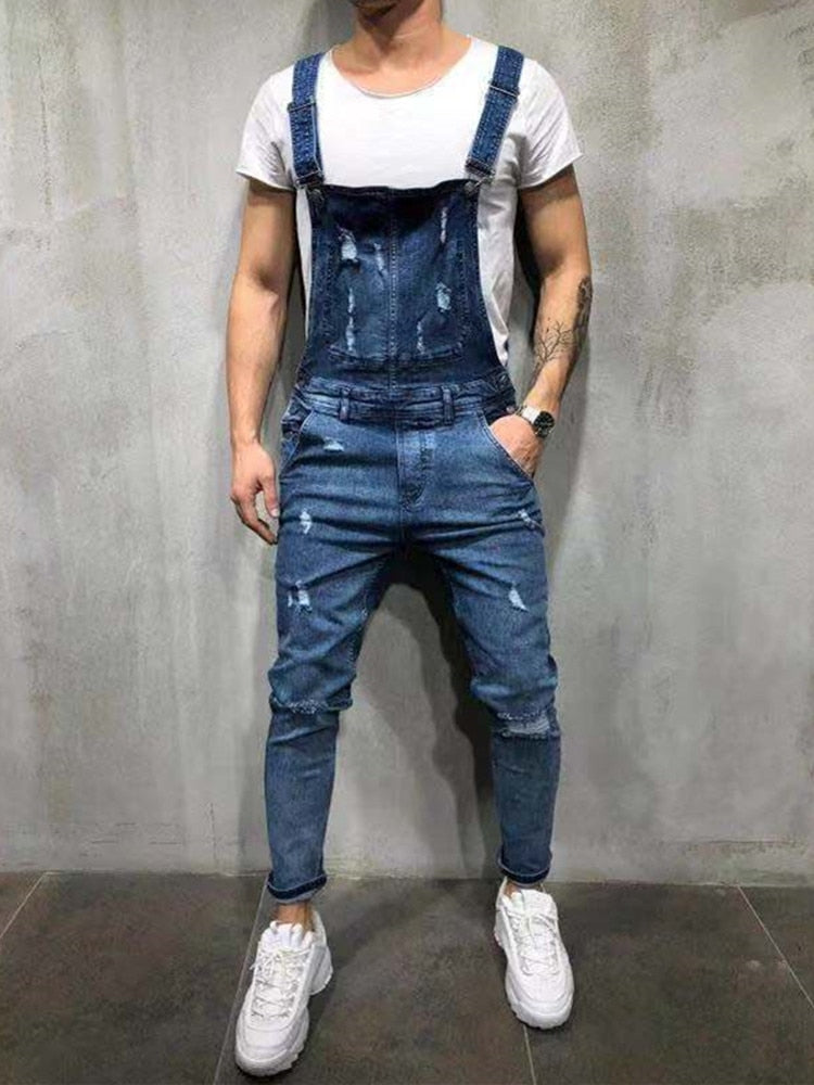 2019 HOT New Style Men's Ripped Jeans Jumpsuits Hi Street Distressed Denim Bib Overalls For Man Suspender Pants - SWAGG FASHION
