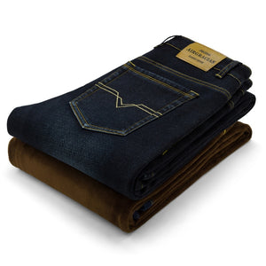 AIRGRACIAS Mens Winter Thicken Fleece Jeans Stretch Denim Warm Jeans For Men Designer Brand Long Pants Jean Black/Blue 28-42 - SWAGG FASHION