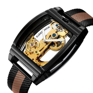 Transparent Automatic Mechanical Watch Men Steampunk Skeleton Luxury Gear Self Winding Leather Men's Clock Watches montre homme - SWAGG FASHION