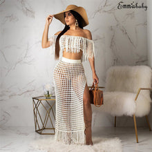 Load image into Gallery viewer, 2019 Womens Off Shoulder Cover up See-through Hollow Sleeveless Tassel Summer Bathing Suit Solid Bikinis 2Pcs Swimwear Swimsuit - SWAGG FASHION
