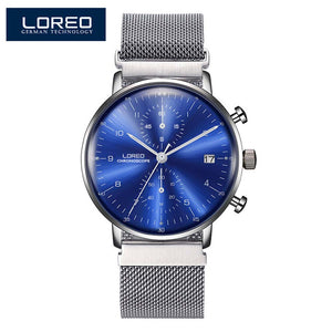 LOREO Men's Quartz-Watch 316L Stainless steel Mesh belt Date Luminous 30M Waterproof Sport WristWatch Man Quartz Watches Men - SWAGG FASHION