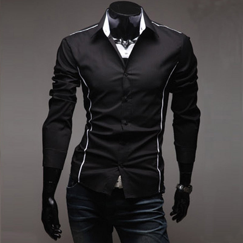 2018 New Mens Casual Shirts Slim Fit Long Sleeve Gray Male Striped Shirts Camisa Social Clothes Chemise Homme Plus Size M-3XL 50 - SWAGG FASHION