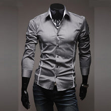 Load image into Gallery viewer, 2018 New Mens Casual Shirts Slim Fit Long Sleeve Gray Male Striped Shirts Camisa Social Clothes Chemise Homme Plus Size M-3XL 50 - SWAGG FASHION
