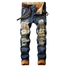 Load image into Gallery viewer, Denim Designer Hole Jeans High Quality Ripped for Men Size 28-38 40 2019 Autumn Winter Plus Velvet HIP HOP Punk Streetwear - SWAGG FASHION
