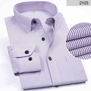 2020 Men Shirt Mens Business Casual Long Sleeved Slim Fit Shirts Men Striped Dress Work Social Dress Shirt Brand Clothes DS022 - SWAGG FASHION