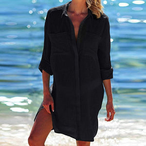 2019 Solid Women Swimwear Beach Cover Up Perspective Beach Dress Kaftan Beach Wear Blouse Shirts Pareos De Playa Saida De Praia - SWAGG FASHION