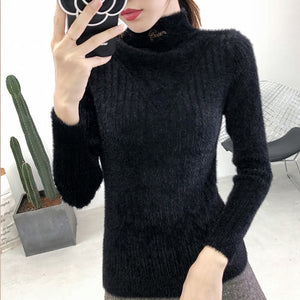 Women Half-Turtleneck Kintted Basic Sweater Solid Color Simple Pullover Feamle Long sleeve Slim Sweaters - SWAGG FASHION