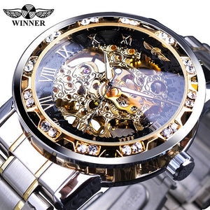Winner Transparent Fashion Diamond Luminous Gear Movement Royal Design Men Top Brand Luxury Male Mechanical Skeleton Wrist Watch - SWAGG FASHION