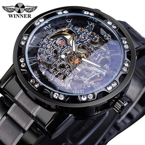 Winner Transparent Fashion Diamond Luminous Gear Movement Royal Design Men Top Brand Luxury Male Mechanical Skeleton Wrist Watch - SWAGG FASHION