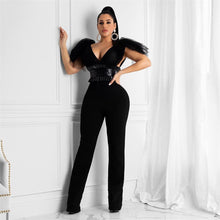 Load image into Gallery viewer, Sexy Deep V Neck Party Evening Elegant Jumpsuit for Women Sheer Mesh Bow High Waist Night Club Rompers Womens Jumpsuit Overalls - SWAGG FASHION
