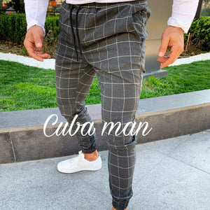 2019 sexy high wasit spring summer fashion pocket Men's Slim Fit Plaid Straight Leg Trousers Casual Pencil Jogger Casual Pants - SWAGG FASHION