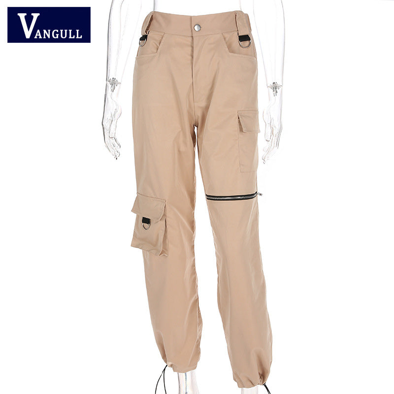 Vangull New High Waist Cargo Pants Women Streetwear Casual Sweatpants Loose Pocket Zipper Lace Up Hip Hop Joggers Trousers 2019 - SWAGG FASHION