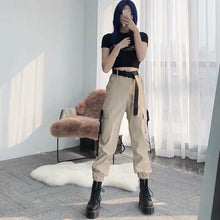 Load image into Gallery viewer, Armygreen Cargo Pants With Belt Women Capri Casual High Waist Trousers Ladies Black Harajuku Hip Hop Joggers School Streetwear - SWAGG FASHION

