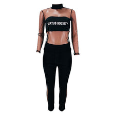 Load image into Gallery viewer, Sexy Mesh TWO PIECE SET Matching Outfits Nightclub 2 Pcs Suit Jogger Pants See Through Hollow Out Transparent Women Clothes Club - SWAGG FASHION
