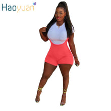 Load image into Gallery viewer, HAOYUAN Two Piece Sets Women Clothes White T-shirt Top and Pink Playsuit Shorts Set 2 Piece Outfit Sexy Club Party Matching Sets - SWAGG FASHION
