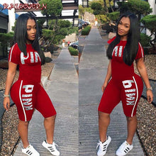 Load image into Gallery viewer, RAISEVERN PINK Letter Print 2 Piece Set Women Summer Two Piece Tracksuit Short Sleeve Top and Knee Length Shorts Casual Outfit - SWAGG FASHION
