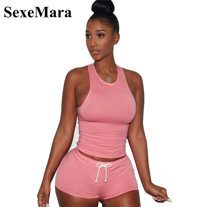 Casual Tracksuit for Women Plus Size Cotton Blends Crop Top and Shorts Two Piece Set 2019 Summer Suit for Fitness D41-I57 - SWAGG FASHION