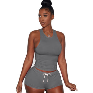 Casual Tracksuit for Women Plus Size Cotton Blends Crop Top and Shorts Two Piece Set 2019 Summer Suit for Fitness D41-I57 - SWAGG FASHION