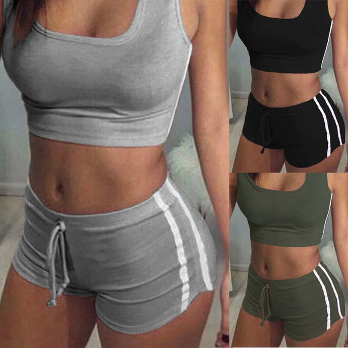Women Ladies Clothes Sets Suit Crop Top Sleeveless Shorts Cotton Outfit Summer New Clothing Set Women 2PCS 2018 New Fashion - SWAGG FASHION