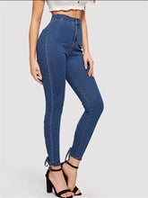 Load image into Gallery viewer, hot style high waist strapping corns elastic denim pencil pants women
