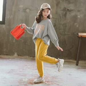 Girls autumn suit rice loose elastic casual suit Korean letter printing shirt two-piece suit - SWAGG FASHION