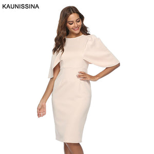 KAUNISSINA Elegant Cocktail Dress Bodycon Solid Knee Length Formal Party Gowns Back Split Robe Homecoming Dresses - SWAGG FASHION