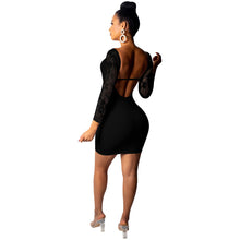 Load image into Gallery viewer, BacklakeGirls 2020 Sexy White Black Lace Open Back Long Sleeve Cocktail Dress Off Shoulder V Neck Woman Dress Robe Sexy - SWAGG FASHION
