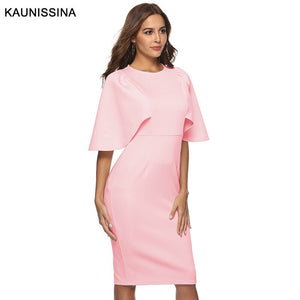 KAUNISSINA Elegant Cocktail Dress Bodycon Solid Knee Length Formal Party Gowns Back Split Robe Homecoming Dresses - SWAGG FASHION