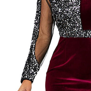 Sequinis Elegant Cocktail Party Dress Women Patchwork Mesh Illusion Midi Dresses Long Sleeve Robe 2020 Summer Bodycon Dress - SWAGG FASHION