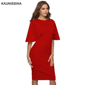 KAUNISSINA Elegant Cocktail Dress Bodycon Solid Knee Length Formal Party Gowns Back Split Robe Homecoming Dresses - SWAGG FASHION