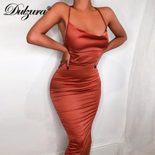 Load image into Gallery viewer, Dulzura neon satin lace up 2020 summer women bodycon long midi dress sleeveless backless elegant party outfits sexy club clothes - SWAGG FASHION
