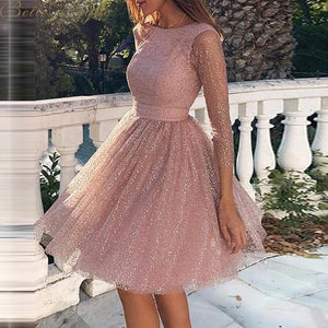 belle poque o neck long sleeve sequined party dresses women Sexy lace streetwear midi dress female 2020 spring dress vestido - SWAGG FASHION