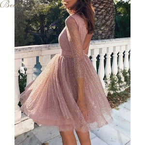 belle poque o neck long sleeve sequined party dresses women Sexy lace streetwear midi dress female 2020 spring dress vestido - SWAGG FASHION