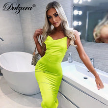 Load image into Gallery viewer, Dulzura neon satin lace up 2020 summer women bodycon long midi dress sleeveless backless elegant party outfits sexy club clothes - SWAGG FASHION
