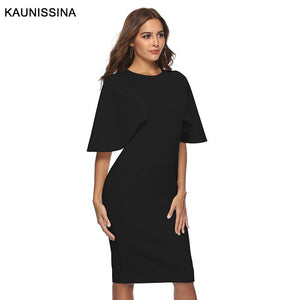 KAUNISSINA Elegant Cocktail Dress Bodycon Solid Knee Length Formal Party Gowns Back Split Robe Homecoming Dresses - SWAGG FASHION