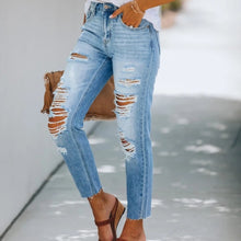 Load image into Gallery viewer, new autumn casual nine-point pants ripped pants high waist regular female jeans
