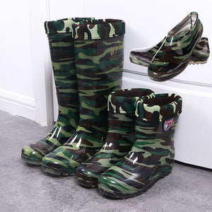 Warm and plush winter water shoes antiskid wear-resistant labor protection rain shoes camouflage waterproof rain boots for men - SWAGG FASHION