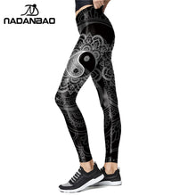 Load image into Gallery viewer, NADANBAO Mandala Yin And Yang Print Leggings High Waist Workout Pants For Women Slim Flower Leggins Outwear Legins - SWAGG FASHION
