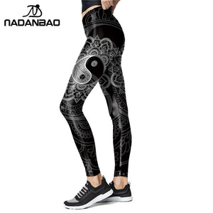 NADANBAO Mandala Yin And Yang Print Leggings High Waist Workout Pants For Women Slim Flower Leggins Outwear Legins - SWAGG FASHION