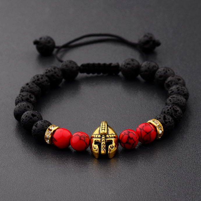 DOUVEI Drop Shipping Roman Knight Spartan Warrior Gladiator Helmet Bracelet Men Stone Bead Bracelet Mala Yoga Elastic Bracelet - SWAGG FASHION