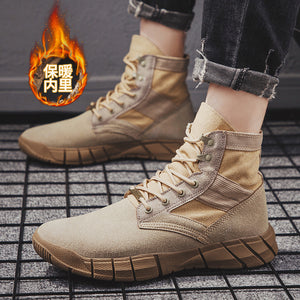 VastWave Winter Faux Suede Man's Military boot Slip Resistant Army Mens Soldier Ankle Boot Male Canvas Webbing Safety Work Shoes - SWAGG FASHION