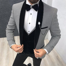 Load image into Gallery viewer, 3 Piece Houndstooth Men Suit Slim Fit for Dinner Party Prom Tailor made Suit Groom Wedding Tuxedo Best Man Jacket Pants Vest - SWAGG FASHION
