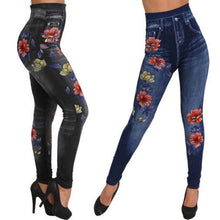 Load image into Gallery viewer, CALOFE Fashion Women Leggings Floral Print Pencil Pants Leggins 3XL Plus Size Casual High Waist Faux Denim Leggings Bottoms New - SWAGG FASHION
