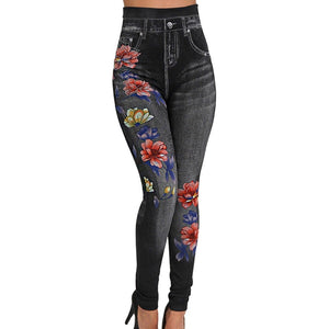 CALOFE Fashion Women Leggings Floral Print Pencil Pants Leggins 3XL Plus Size Casual High Waist Faux Denim Leggings Bottoms New - SWAGG FASHION