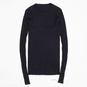 Crew Neck Ribbed Sweater Women Basic Slim Fit Rib Knitted Top Pullover Solid Long Sleeve Cotton Sweaters With Thumb Hole - SWAGG FASHION